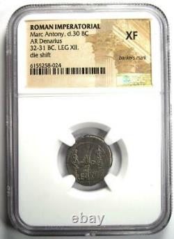 Roman Marc Antony AR Denarius Silver Galley Coin 30 BC Certified NGC XF (EF)