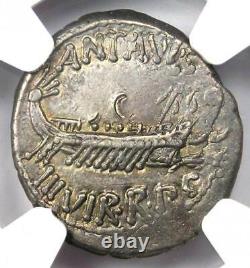 Roman Marc Antony AR Denarius Silver Galley Coin 30 BC Certified NGC XF (EF)