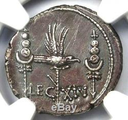 Roman Marc Antony AR Denarius Silver Galley Coin 30 BC NGC AU Rare Grade