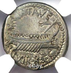 Roman Marc Antony AR Denarius Silver Galley Coin 30 BC NGC Choice VF (Very Fine)