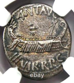 Roman Marc Antony AR Denarius Silver Galley Coin 30 BC NGC VF (Very Fine)
