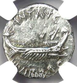 Roman Marc Antony AR Denarius Silver Galley Coin 32 BC Certified NGC AU