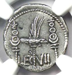 Roman Marc Antony AR Denarius Silver Galley Coin 32 BC Certified NGC AU