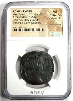 Roman Marcus Aurelius AE Sestertius Copper Coin 161-180 AD Certified NGC AU