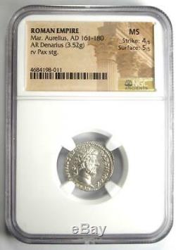 Roman Marcus Aurelius AR Denarius Coin (161-180 AD) Certified NGC MS (UNC)