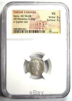 Roman Nero AR Denarius Coin 54-68 AD Certified NGC VG Rare Coin