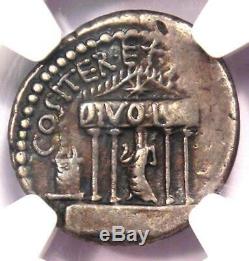 Roman Octavian Augustus AR Denarius Coin 36 BC (Divus Julius Temple) NGC VF