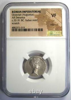 Roman Octavian Augustus AR Denarius Silver Coin 32 BC Certified NGC VF