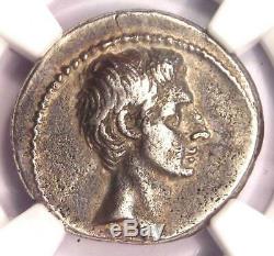Roman Octavian Augustus AR Silver Denarius Coin 32-29 BC. NGC XF with Fine Style