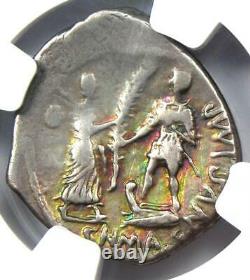 Roman Pompey Junior AR Denarius Silver Coin 45 BC Rainbow Tone NGC VF