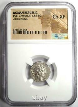Roman Pub Crepusius AR Denarius Horse Coin 82 BC Certified NGC Choice XF (EF)