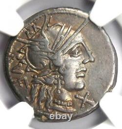 Roman Q. Minucius Rufus AR Denarius Coin 122 BC. Certified NGC Choice VF