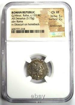 Roman Q. Minucius Rufus AR Denarius Silver Coin 122 BC Certified NGC Choice VF