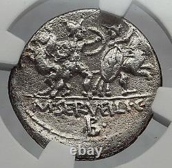 Roman Republic 100BC Rome Fights Barbarian Battle Ancient Silver Coin NGC i60185