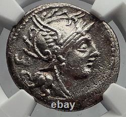 Roman Republic 100BC Rome Fights Barbarian Battle Ancient Silver Coin NGC i60185