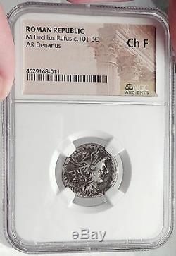 Roman Republic 101BC Rome Authentic Ancient Coin ROMA Victory CHARIOT NGC i61944