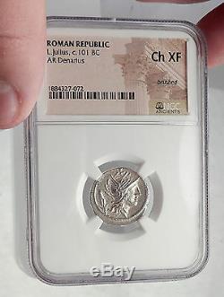 Roman Republic 101BC Rome Authentic Ancient Silver Coin Roman Chariot NGC i62353