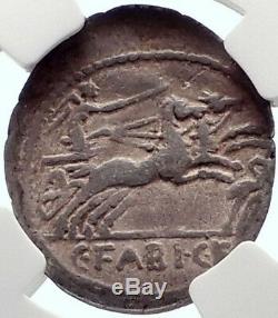 Roman Republic 102BC Cybele Victory Chariot Stork Ancient Silver Coin NGC i70150