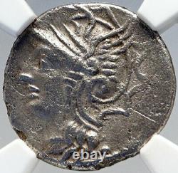 Roman Republic 104BC Rome Ancient Silver Coin ROMA SATURN CHARIOT NGC i82613