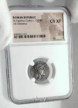Roman Republic 122BC Rome Ancient Silver Coin JUPITER Horse Chariot NGC i80631
