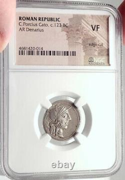 Roman Republic 123BC Rome Authentic Ancient Silver Coin ROMA CHARIOT NGC i70176