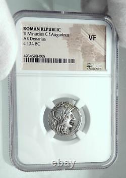 Roman Republic 134BC Rome Lower GRAIN Cost Statue Ancient Silver Coin NGC i77827