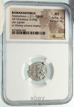 Roman Republic 2nd PUNIC WAR Hannibal TME Victoriatus Silver Coin NGC MS i84938