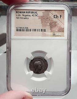 Roman Republic 42BC Praetor Livineius Regulus Praefect Silver Coin NGC i59830