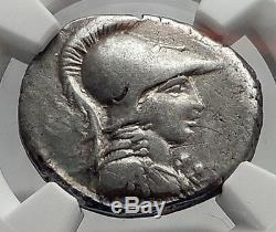 Roman Republic 46BC Authentic Ancient Silver Coin MINERVA VICTORY NGC i61915