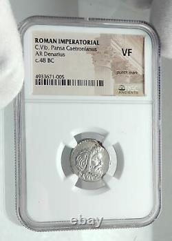 Roman Republic 48BC Rome Authentic Ancient Silver Coin PAN JUPITER NGC i78537