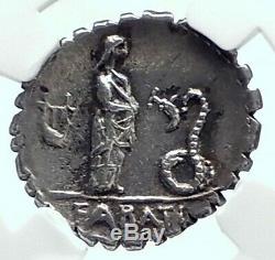 Roman Republic 64BC JUNO Lanuvium Festival GIRL v SERPENT Silver Coin NGC i78533