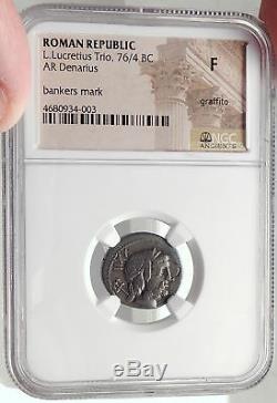 Roman Republic 76BC Ancient Silver Coin of Rome NEPTUNE CUPID DOLPHIN NGC i69125