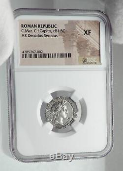 Roman Republic 81BC CERES & BULLS Plowing Ancient Silver Roman Coin NGC i80906