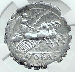 Roman Republic 83BC Authentic Ancient Silver Coin JUPITER & CHARIOT NGC i78042