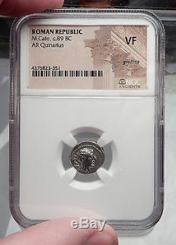 Roman Republic 89BC Rome CATO Quinarius Authentic Ancient Silver Coin NGC i59936