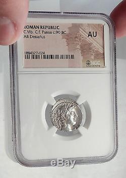 Roman Republic 90BC APOLLO Minerva Horse Chariot Ancient Silver Coin NGC i62354