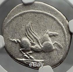 Roman Republic 90BC PRIAPUS Fertility God PEGASUS Ancient Silver Coin NGC i59808