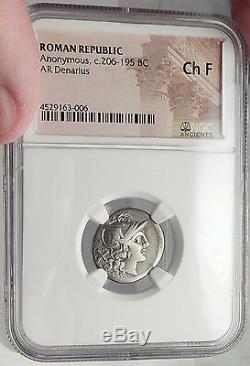 Roman Republic ANONYMOUS 211BC Gemini Twins on Horses Silver Coin i61984