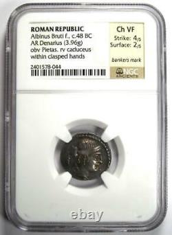 Roman Republic Albinus Bruti AR Denarius Coin 48 BC Certified NGC Choice VF