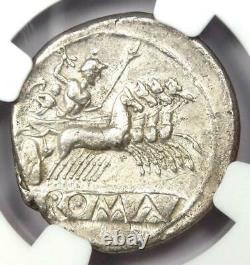 Roman Republic Anonymous AR Quadrigatus Dioscuri Janiform Coin 225 BC NGC AU