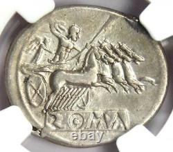 Roman Republic Anonymous AR Quadrigatus Dioscuri Janiform Coin 225 BC. NGC XF