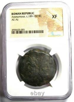 Roman Republic Anonymous Janus AE As Coin 189-180 BC Certified NGC XF(EF)
