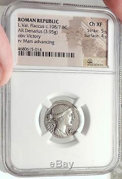 Roman Republic Authentic Ancient 108BC Rome Silver Coin VICTORY MARS NGC i69098