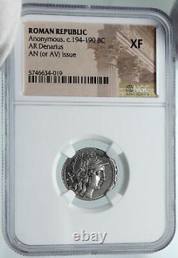 Roman Republic Authentic Ancient 194BC Rome Silver Coin DIANA Chariot NGC i86039
