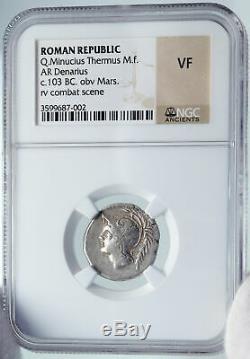 Roman Republic Authentic Ancient Silver 103BC Rome Coin BATTLE SCENE NGC i86032