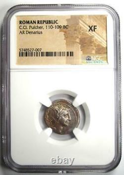 Roman Republic C. Cl. Pulcher AR Denarius Silver Coin 110 BC Certified NGC XF