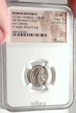 Roman Republic CASSIUS LONGINUS 55BC Julius Caesar TIME Silver Coin NGC i69796