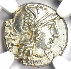 Roman Republic Cn. Lucret Trio AR Denarius Coin 136 BC Certified NGC MS (UNC)