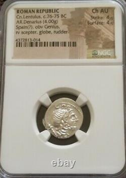Roman Republic Cornelius Lentulus Denarius NGC CH AU 4/4 Ancient Silver Coin