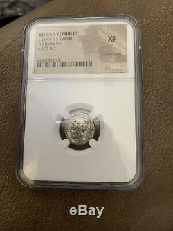 Roman Republic Julius Caesar 103BC Family Ancient Silver Coin NGC XF